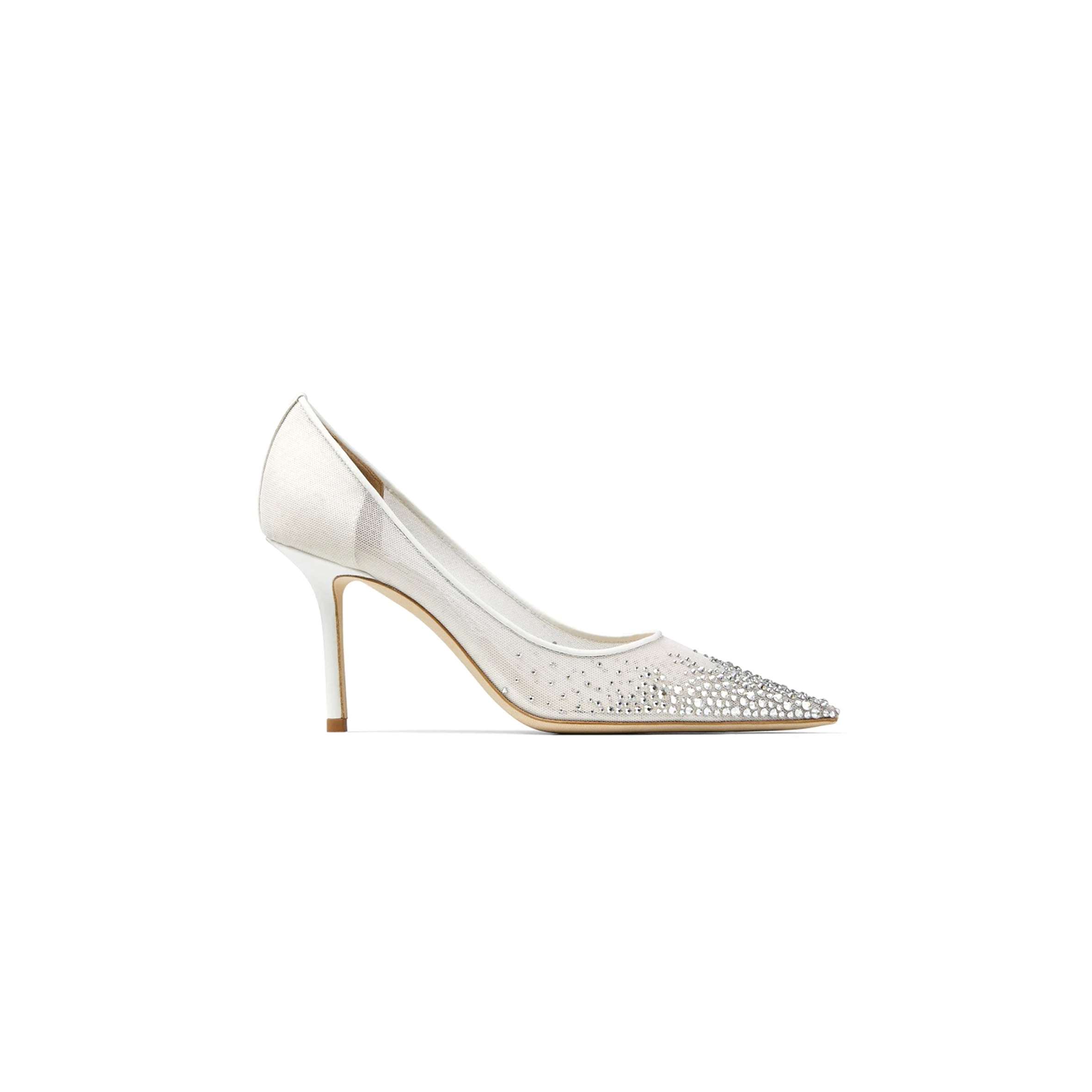 Ji*y Ch* love 85 white mesh pointed-toe pumps with dÉgradÉ crystals love85nyt
